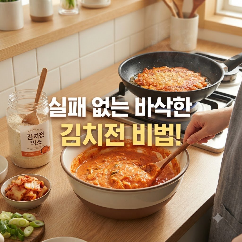 바삭한 김치전 레시피 부침가루 사용법과 반죽 만들기 절차 한눈에